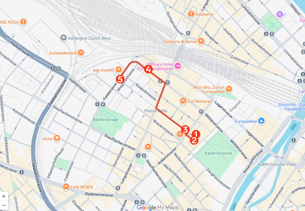 Tour 2 Öffentlich Zürich – "Unter Strom – ein Leben im Milieu" – Karte